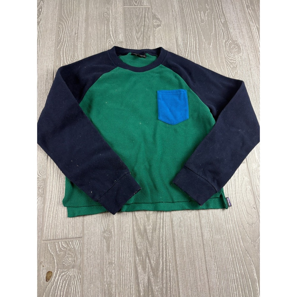 Patagonia Fleece Shirt Green Blue Size XXS Womens Cropped Pullover Pocket